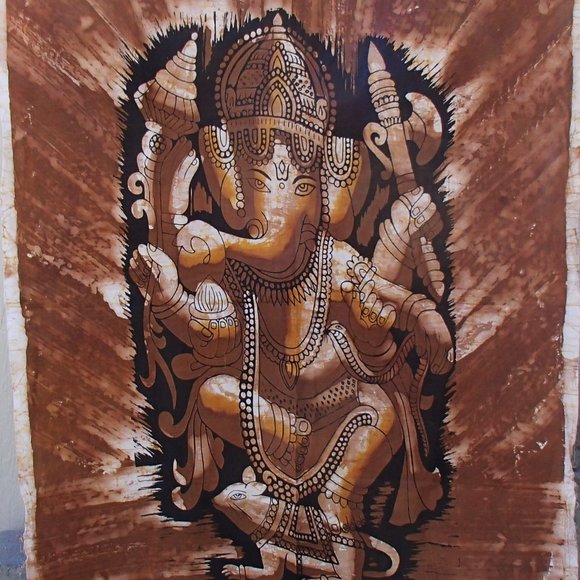 Ganesh Hindu Tapestry Wall Hanging Cotton Screen Printed Unframed 35" x 46" - Picture 11 of 12